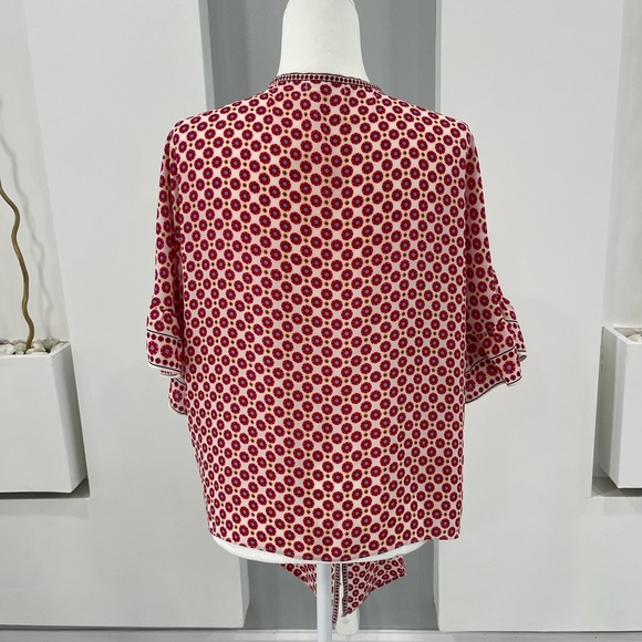 Max Studio Red and White Ruffled Tie Front Blouse - Picture 4 of 8